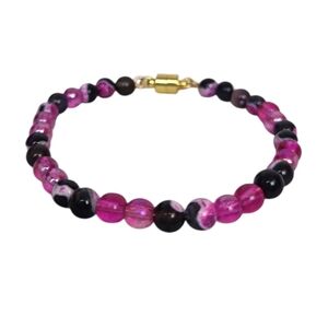 Pink Black Magenta Lace Agate Glass Beaded Magnetic Bracelet